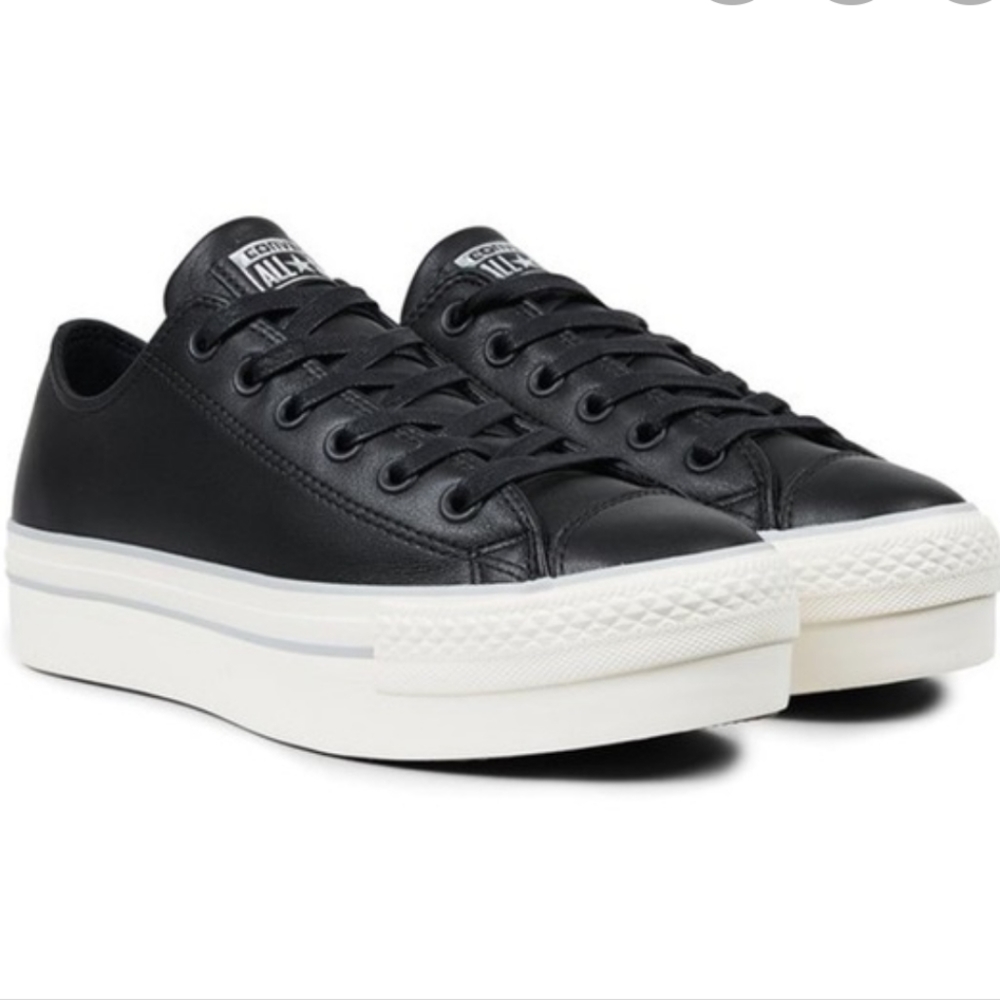NWOT RARE black leather platform converse 6.5